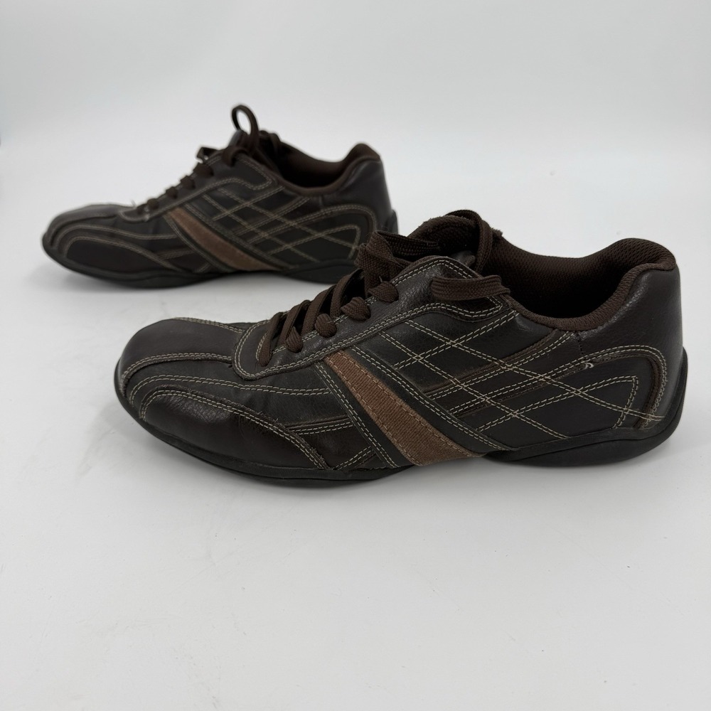 Perry Ellis Men's Brown Leather Casual Lace Up Sneakers Shoes Size 11.5
